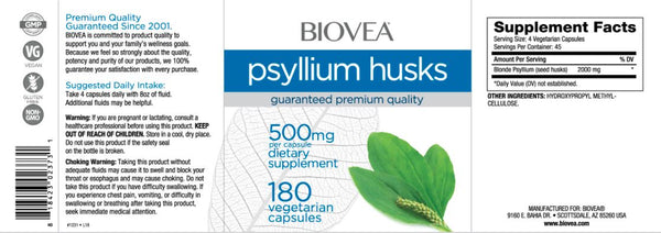 Psyllium Husks (500mg) -180 Capsules