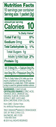 True Orange Orangeade Naturally Flavored Drink Mix ONLY 10 CALORIES - 10 Packets ORANGE MANGO