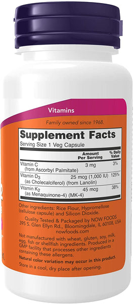 Vitamin D-3 & K-2 (1,000 IU / 45mcg) - 120 Veggie Capsules