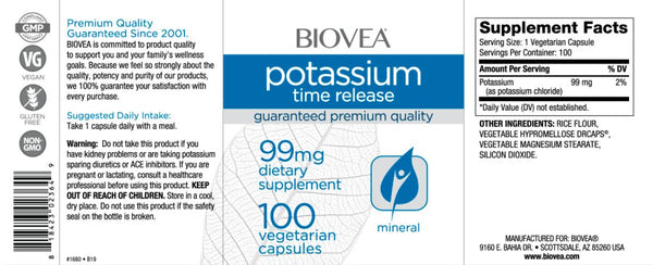 Potassium Time Released  (99mg) -100 Capsules