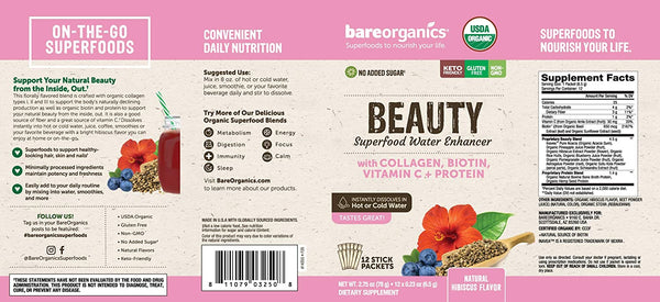 On-the-Go Organic Vegan BEAUTY Superfood Water Enhancer - 12 Sticks
