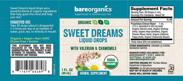 Organic Sweet Dreams (Sleep Support) Liquid Herbal Drops - 1 fl oz - 30ml