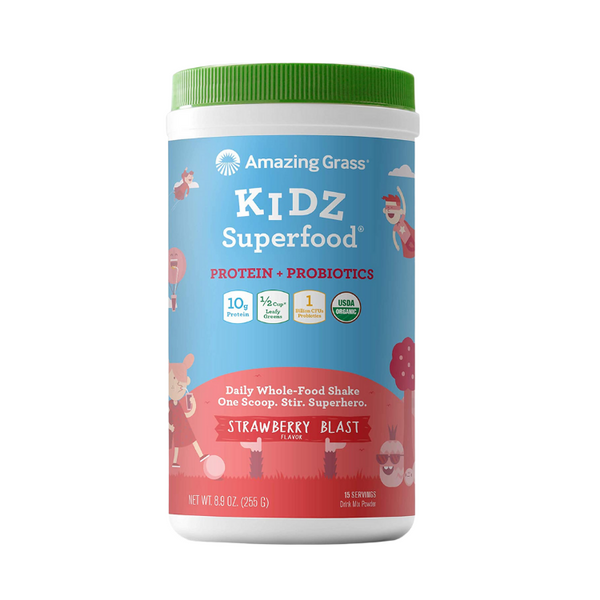 KIDZ Superfood Protein + Probiotics - Plant-Based 15 Servings - Strawberry Blast