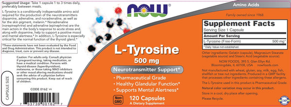 L-Tyrosine for Mood & Mental Alertness (500mg) - 120 Capsules