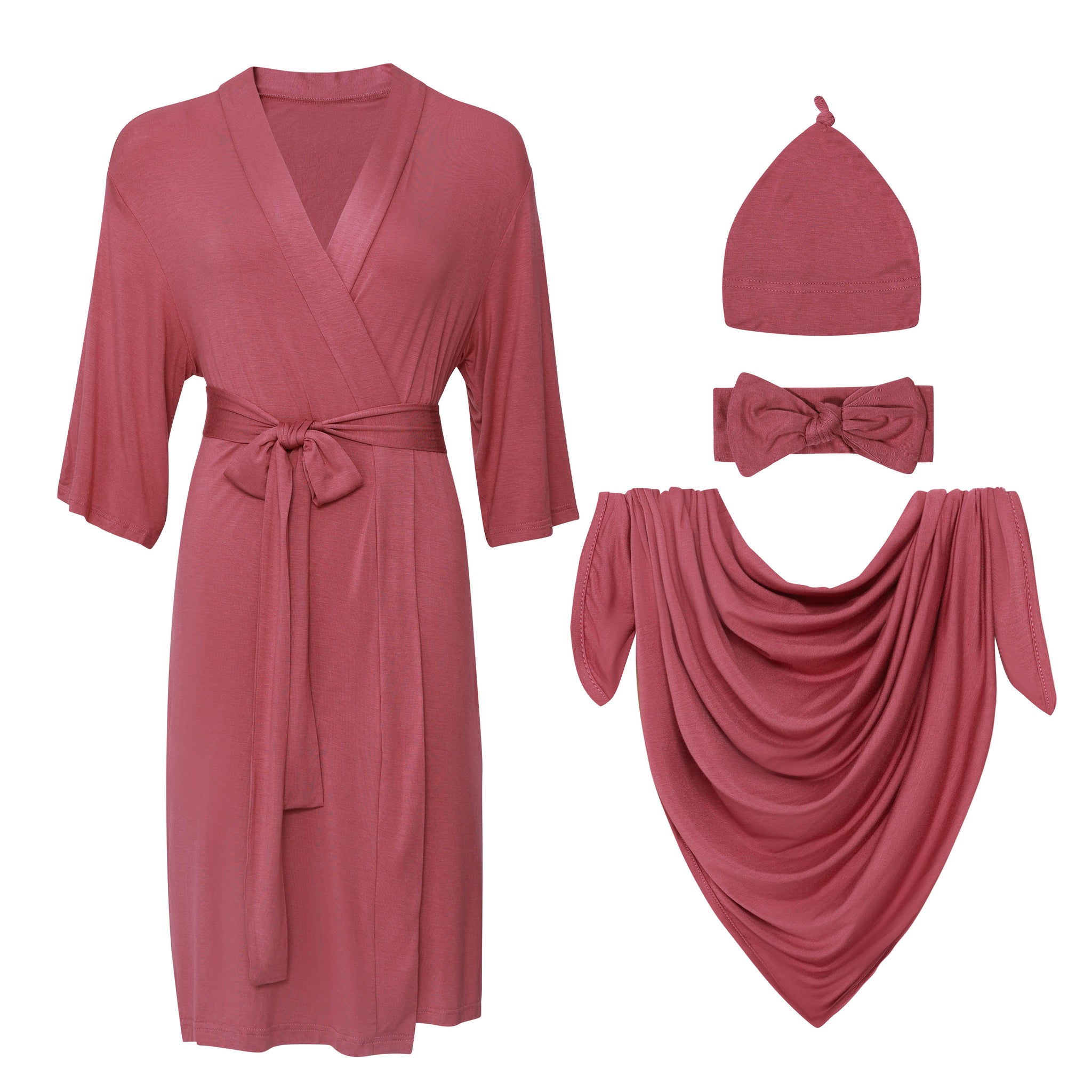 Solid Color Maternity Robe and Baby Swaddle Set (Plum)