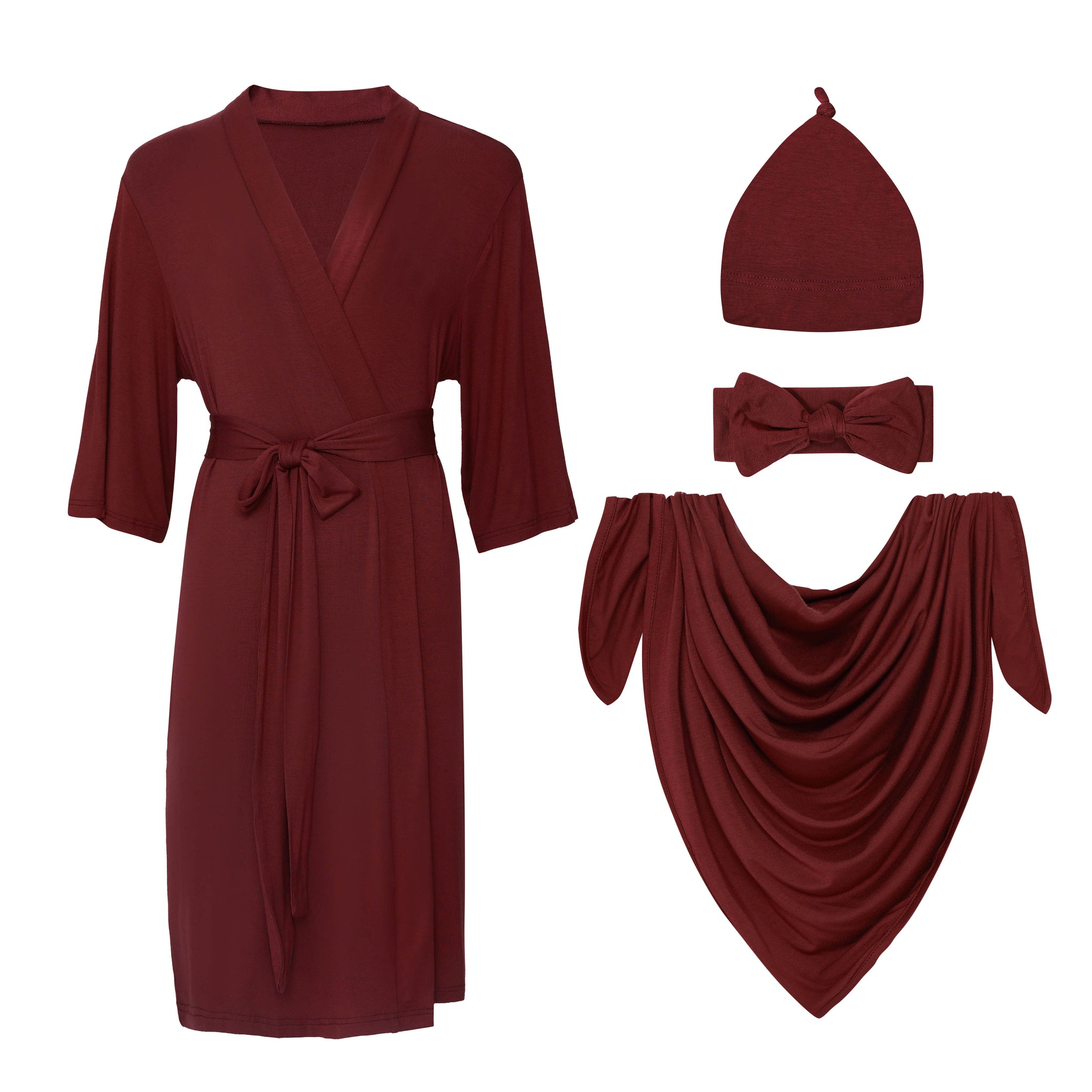 Solid Color Maternity Robe and Baby Swaddle Set (Burgundy)