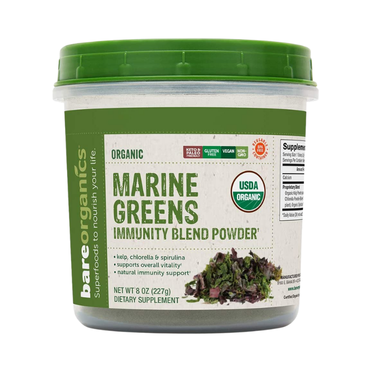 USA-Imported Raw Organic Marine Super Greens Blend Powder (w/ Kelp, Chlorella & Spirulina) - 8oz - 227g