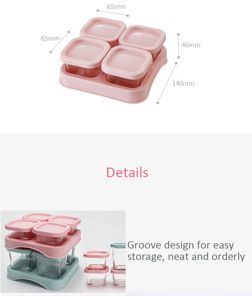 Glass Food Container Set (2*60ml+2*120ml) - Pink