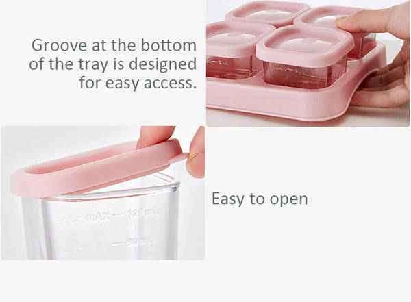 Glass Food Container Set (2*60ml+2*120ml) - Pink