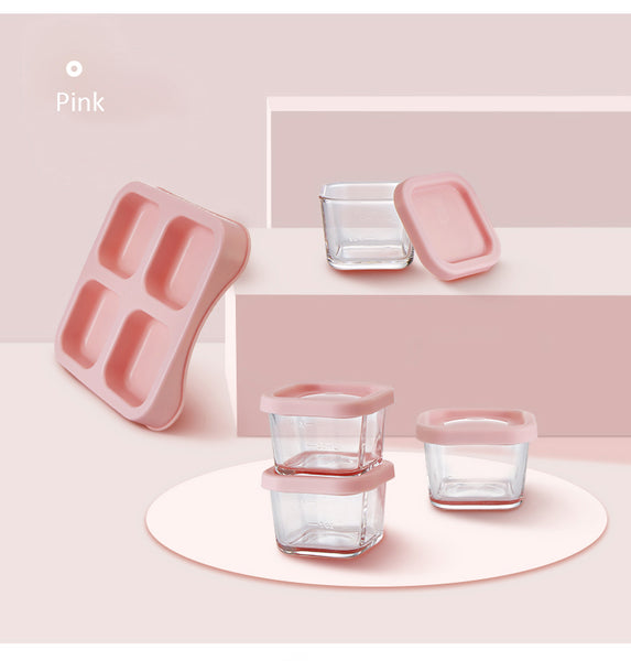 Glass Food Container Set (2*60ml+2*120ml) - Pink