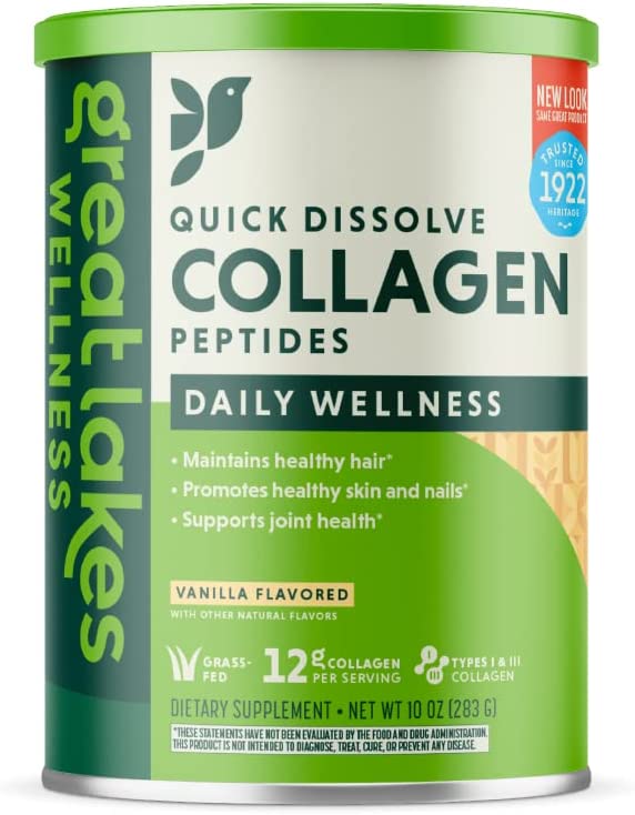 Great Lakes Wellness Collagen Peptides Powder Vanilla Flavor 22 Servings (10oz)
