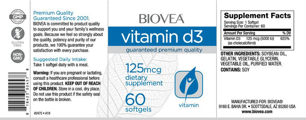 Vitamin D3 (125mcg/ 5,000 IU) -60 Softgels