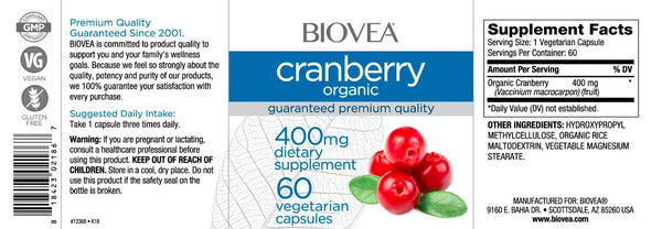 Cranberry Organic (400mg) - 60 Capsules