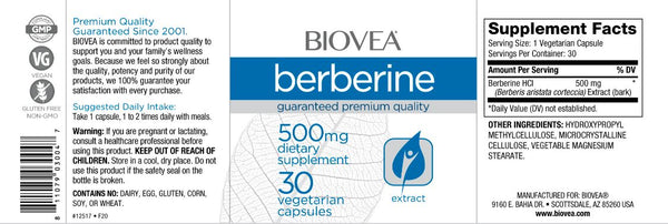 Berberine (500mg) - 30 Capsules