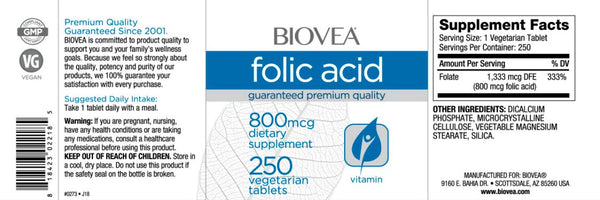 Folic Acid (800mg) - 250 Tablets