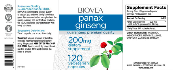 Panax Ginseng (200mg) - 120 Capsules