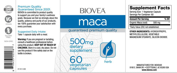 Maca Organic (500mg) -60 Capsules