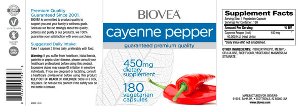 Cayenne Pepper (450mg) - 180 capsules