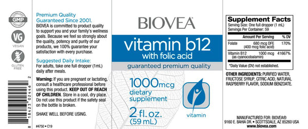 Vitamin B12 With Follic Acid Liqiud Drops (1000mcg) -(2oz) -60ml