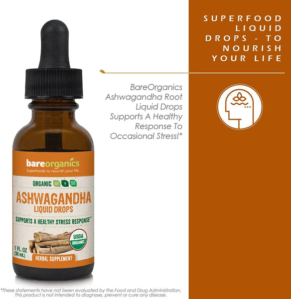 Organic Ashwaganda (Stress Control) Liquid Herbal Drops - 1 fl oz - 30ml