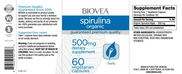 Spirulina Organic (500mg) -60 Capsules