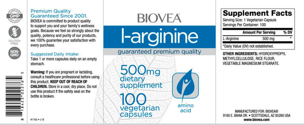 L-Arginine (500mg) -100 Capsules