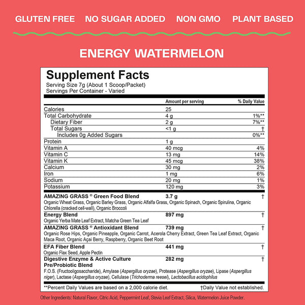 Green Superfood Powder- ENERGY Watermelon- 30 Servings