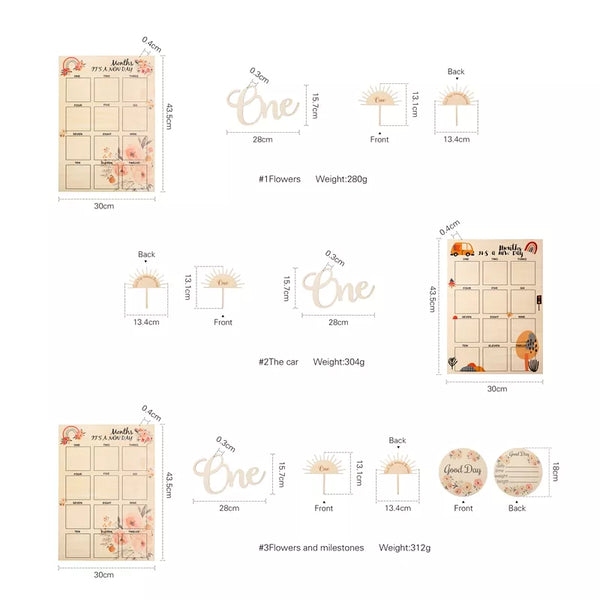 Baby Props For Newborn Monthly Wood Board Set - For Girls & Boys