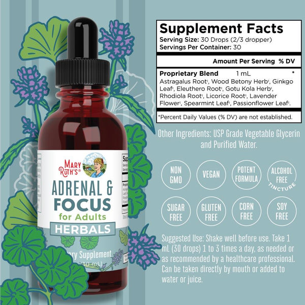 Adrenal & Focus VEGAN Herbal Blend Drops (1oz)