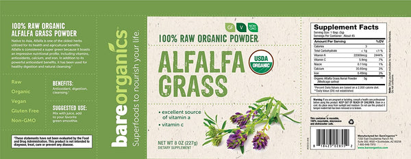 USA-Imported Raw Organic Alfalfa Grass Powder - 8oz - 227g