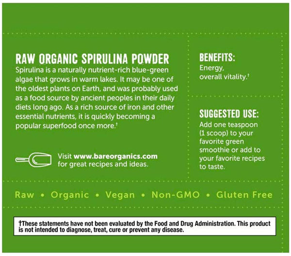 USA-Imported Raw Organic Spirulina Powder - 8oz - 227g