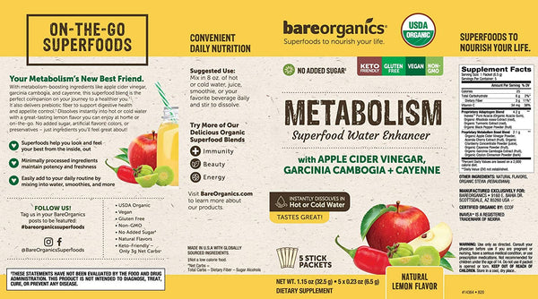 On-the-Go Organic Vegan METABOLISM Superfood Water Enhancer - 5 Sticks