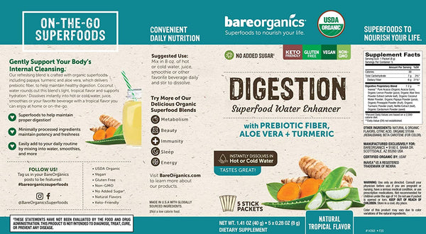 On-the-Go Organic Vegan DIGESTION Superfood Water Enhancer - 5 Sticks