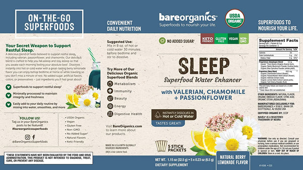 On-the-Go Organic Vegan SLEEP Superfood Water Enhancer - 5 Sticks