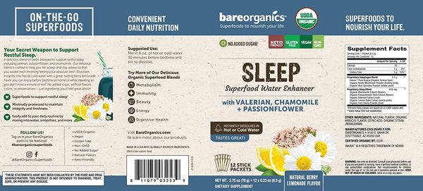 On-the-Go Organic Vegan SLEEP Superfood Water Enhancer - 12 Sticks