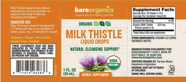 Organic Milk Thistle (Cleansing) Liquid Herbal Drops - 1fl oz - 30ml