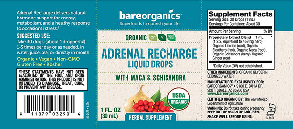 Organic Adrenal Recharge (Energy & Stress Relief) Liquid Herbal Drops - 1fl oz - 30ml