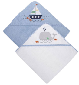 2 Pc. Boat & Whale Hooded Towel - Blue