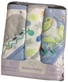 3 Pc. Hippo, Frog, Fish Hooded Towel - Blue