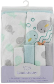 2 Pc. Whale Hooded Towel & 4 Pc. Washcloth - Pink