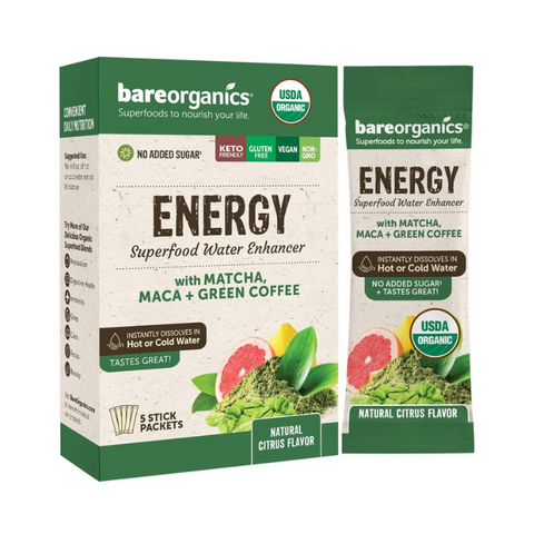 On-the-Go Organic Vegan ENERGY Superfood Water Enhancer - 5 Sticks