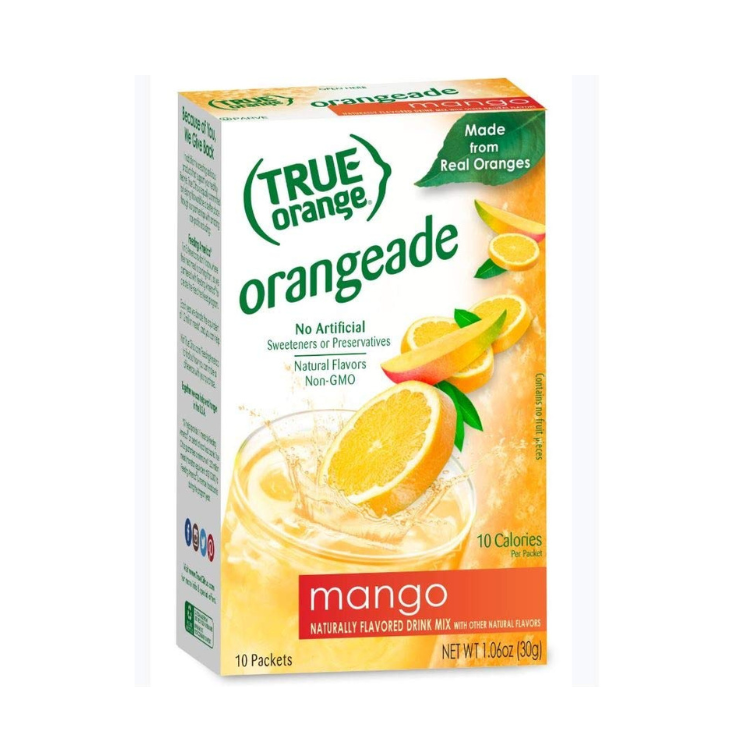 True Orange Orangeade Naturally Flavored Drink Mix ONLY 10 CALORIES - 10 Packets ORANGE MANGO