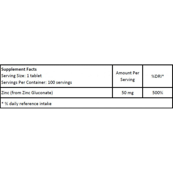 Zinc Gluconate for Immunity & Metabolism (50mg) - 100 Tablets